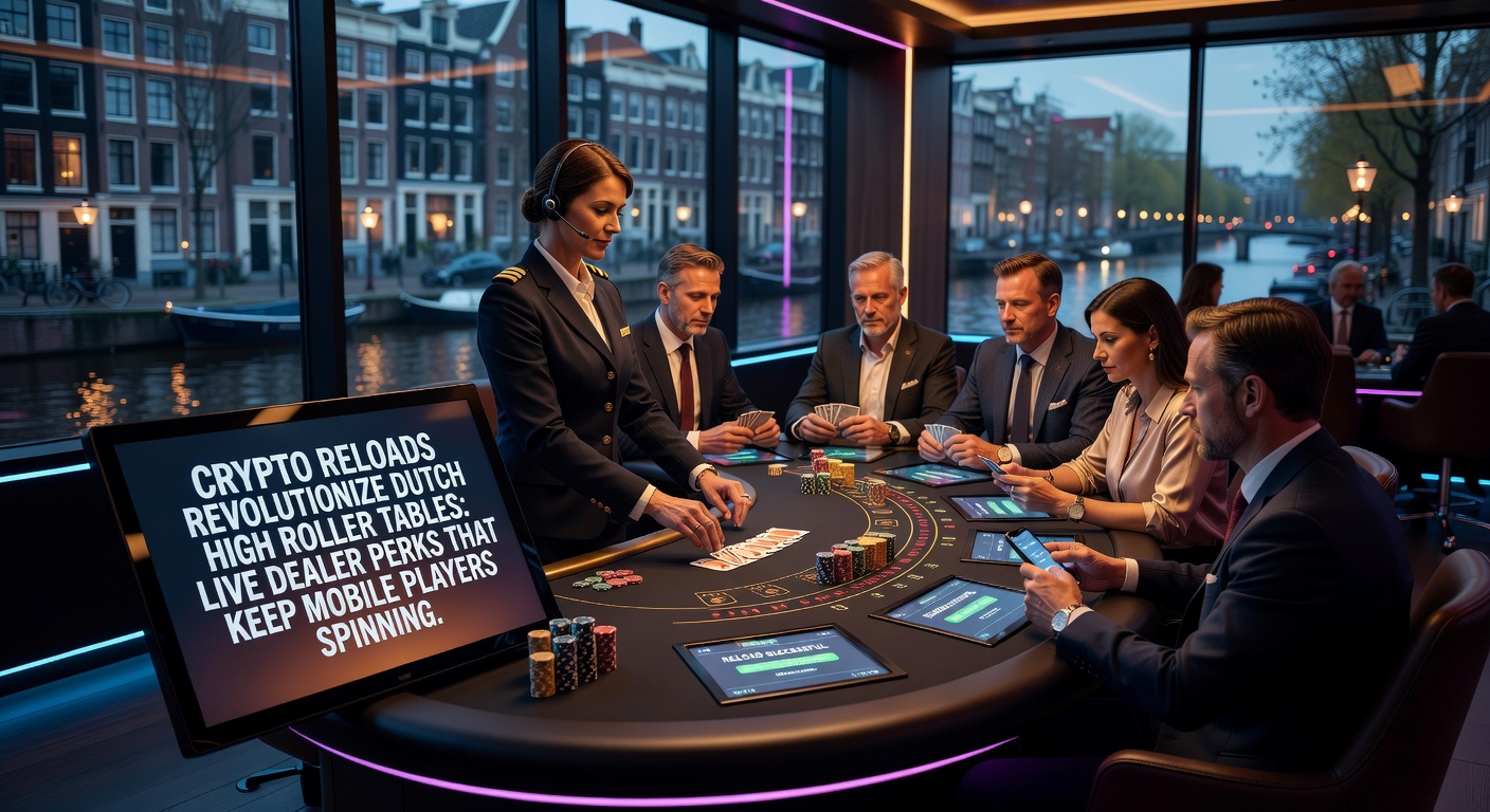High roller aan een live dealer tafel met crypto reload actie op mobiel scherm, typisch voor Nederlandse online casino's in 2026