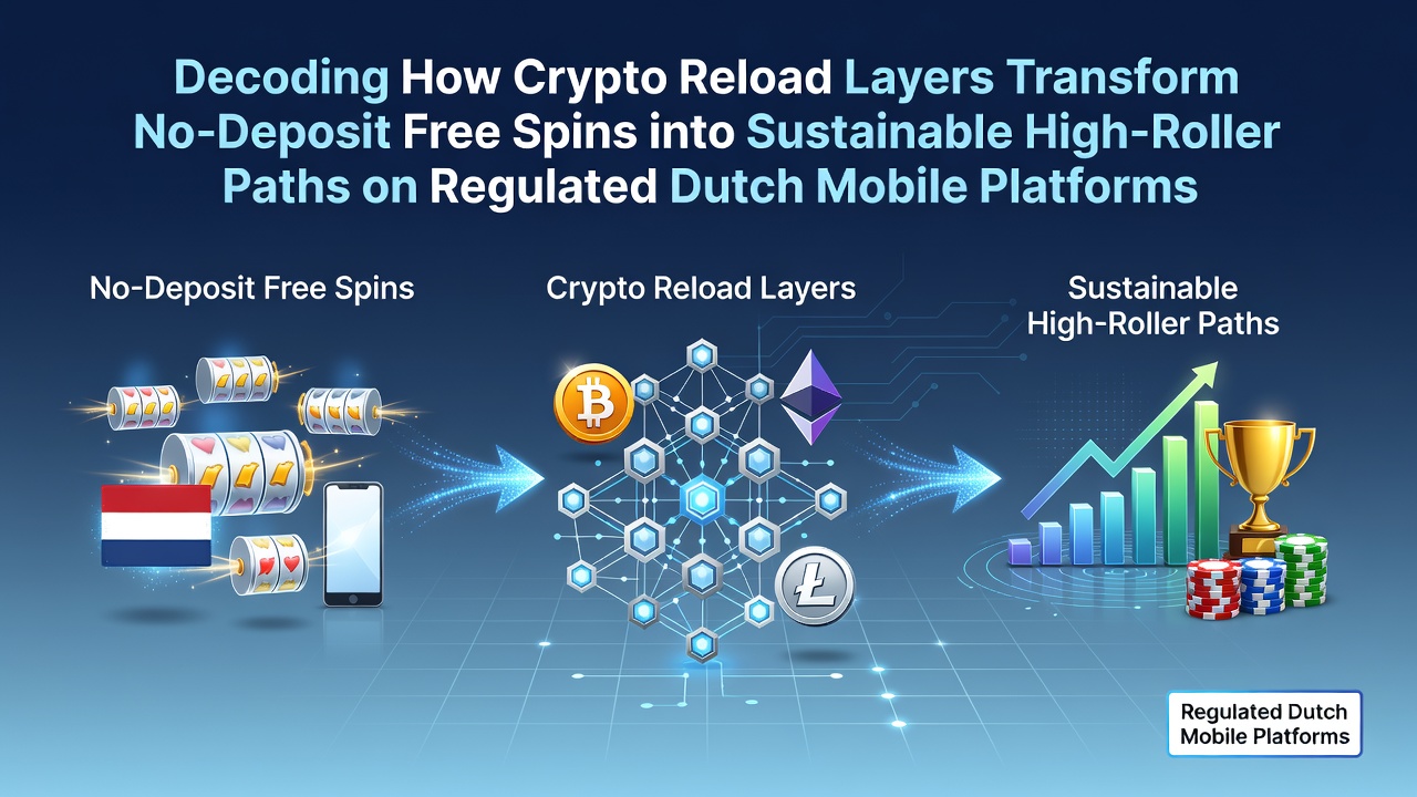 Illustratie van crypto reload lagen die no-deposit free spins transformeren op Nederlandse mobiele casino platforms