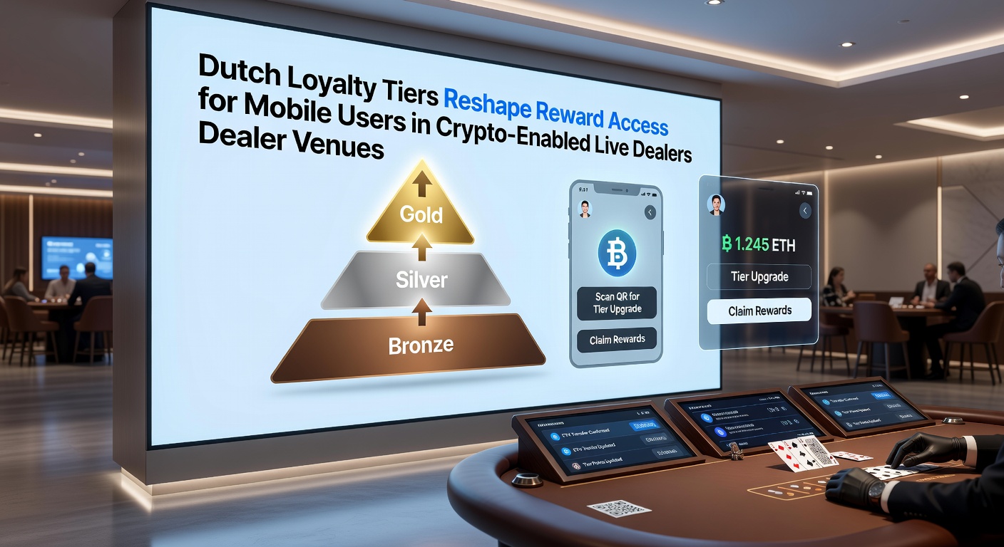Mobiele interface van een crypto live dealer venue met loyaliteitstier indicator