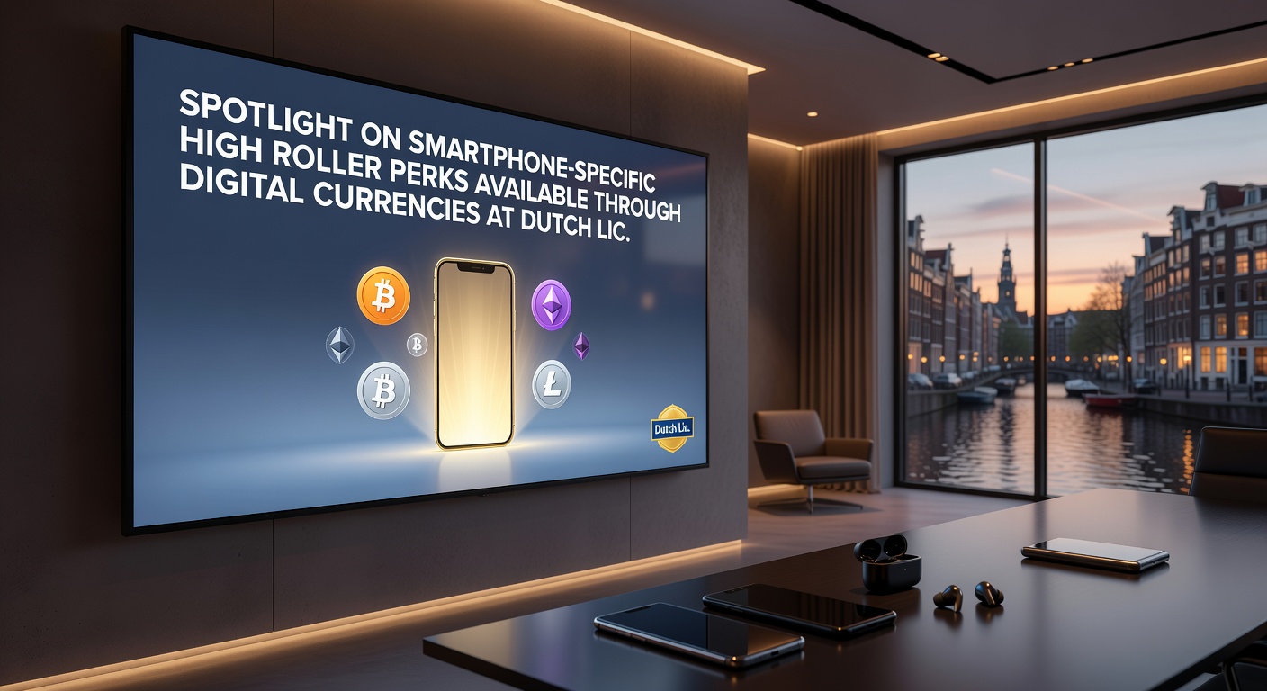 High roller speler met smartphone die crypto-perks activeert in een gelicentieerd Nederlands casino