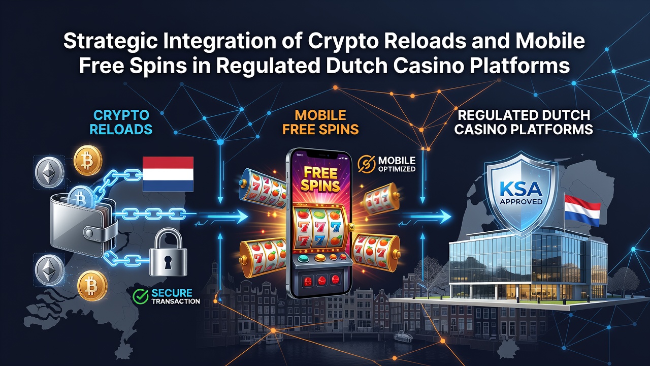 Illustratie van crypto-herlaadbonussen en mobiele gratis spins integratie op Nederlandse casinoplatforms